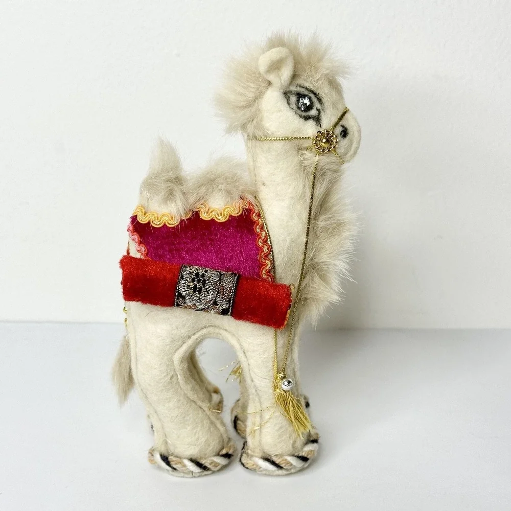 Kazakhstan Standing‎ Camel Plush With Gold Fringe Embellishments Handmade